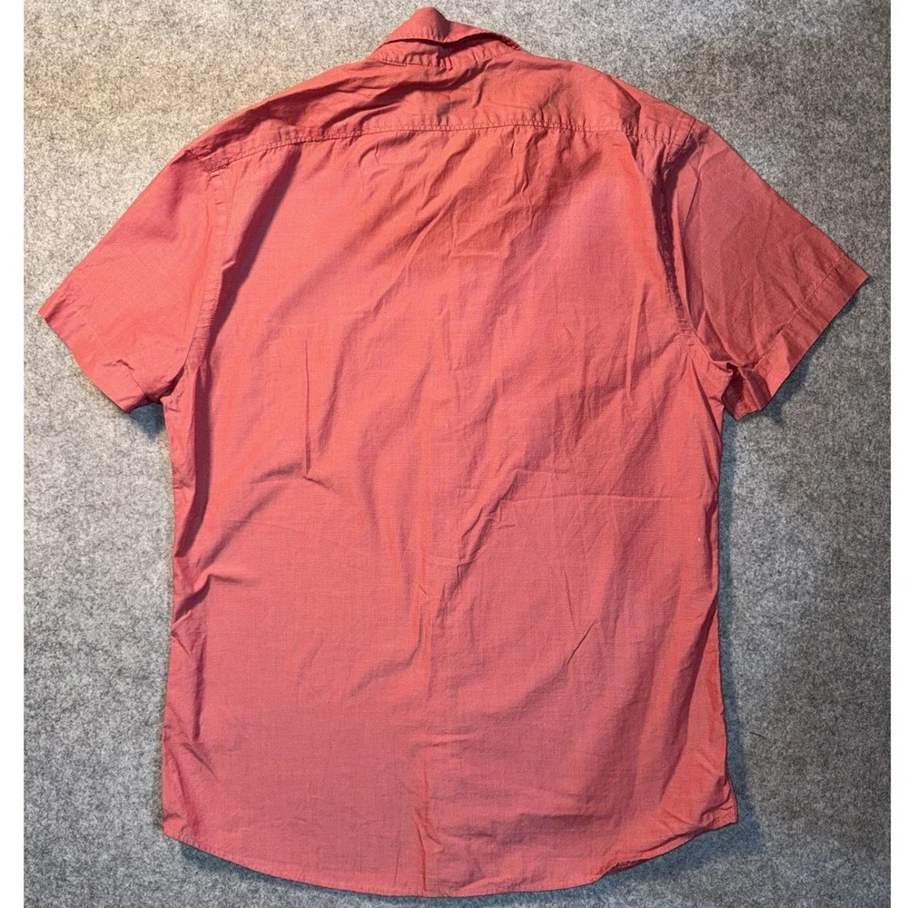 Express Short Sleeve‎ Button Down Small Coral Pink 100% Cotton Dual Pocket